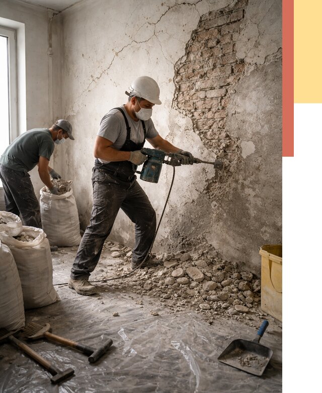 Демонтаж штукатурки со стен в Кумертау от 7350 руб/м² — быстро и недорого | ОТДЕЛОЧНИК-Кра