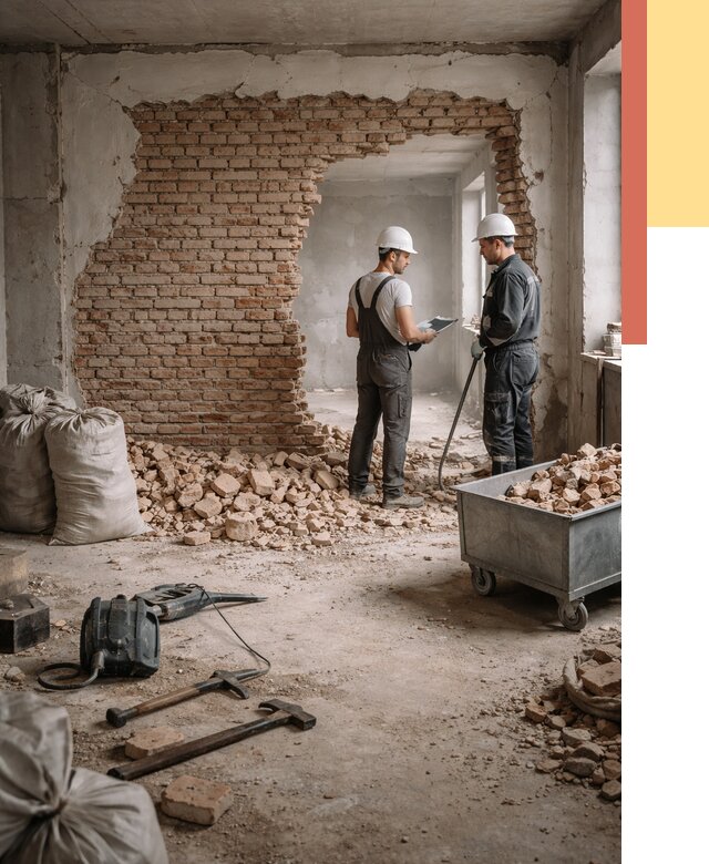 Демонтаж кирпичных стен в Кумертау от 4288 руб. — быстро, недорого, под ключ | ОТДЕЛОЧНИК-Кра