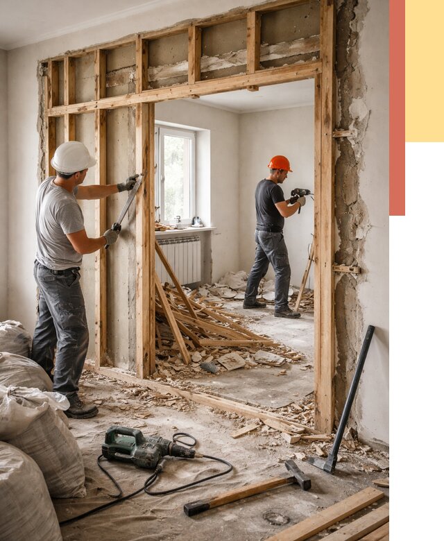 Демонтаж деревянных перегородок в Кумертау от 3267 руб. — быстро и недорого | ОТДЕЛОЧНИК-Кра