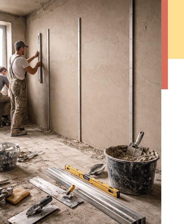 Штукатурка стен по маякам в Кумертау от 5615 руб./м² — выравнивание под ключ | ОТДЕЛОЧНИК-Кра