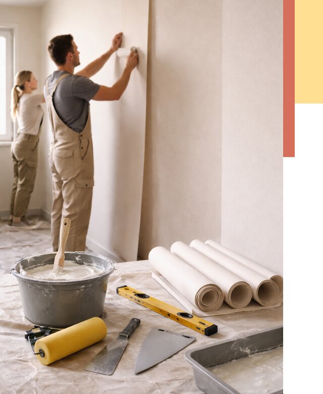 Поклейка бумажных обоев в Кумертау от 5615 руб./м2 — быстро и недорого | ОТДЕЛОЧНИК-Кра