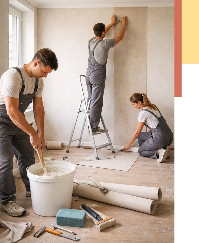 Оклейка стен обоями в Кумертау от 3573 руб/м2 — быстро и недорого | ОТДЕЛОЧНИК-Кра