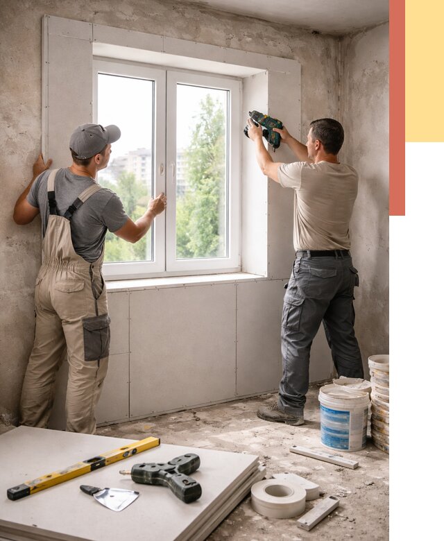 Монтаж откосов из гипсокартона в Кумертау от 4594 руб. под ключ | ОТДЕЛОЧНИК-Кра