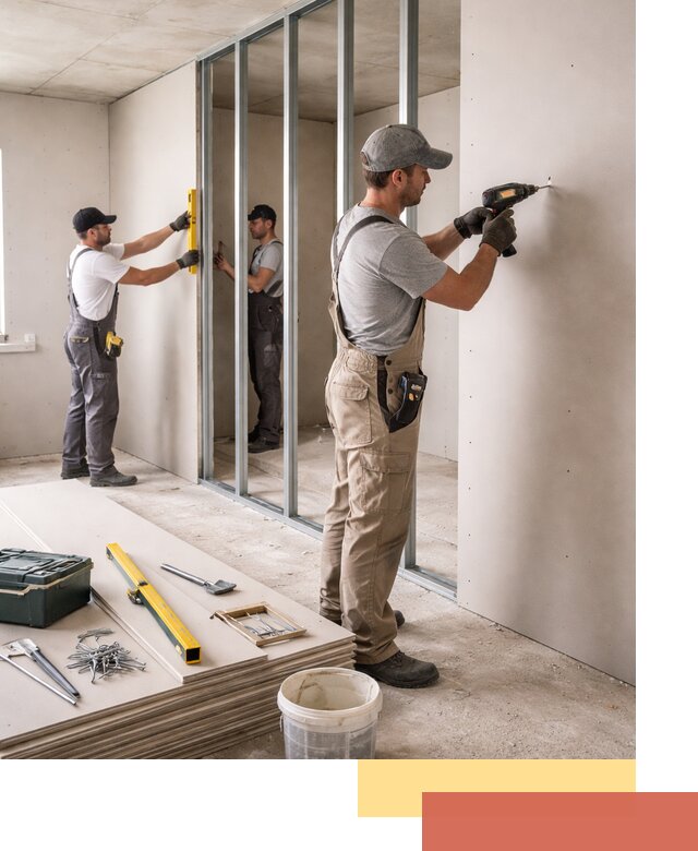 Однослойная перегородка из гипсокартона в Кумертау под ключ, монтаж и отделка