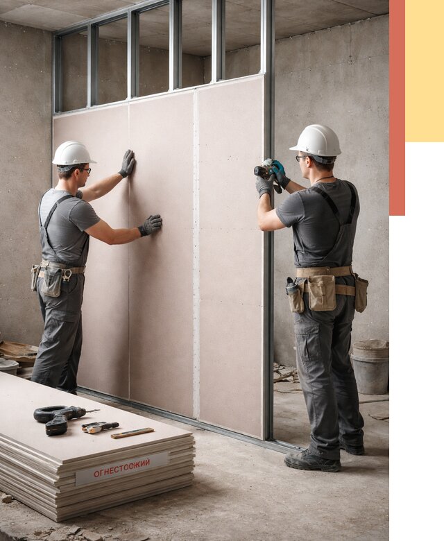 Перегородка из огнестойкого гипсокартона в Кумертау от 1889 руб. под ключ | ОТДЕЛОЧНИК-Кра