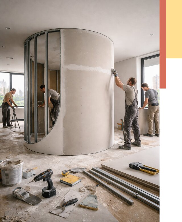 Радиусная перегородка из гипсокартона в Кумертау от 2961 руб. под ключ | ОТДЕЛОЧНИК-Кра