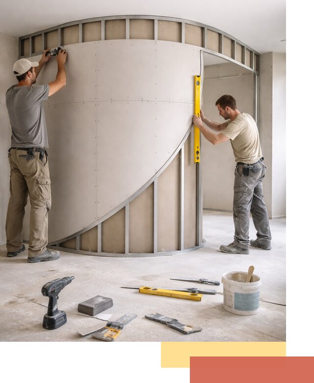 Радиусная перегородка из гипсокартона в Кумертау под ключ