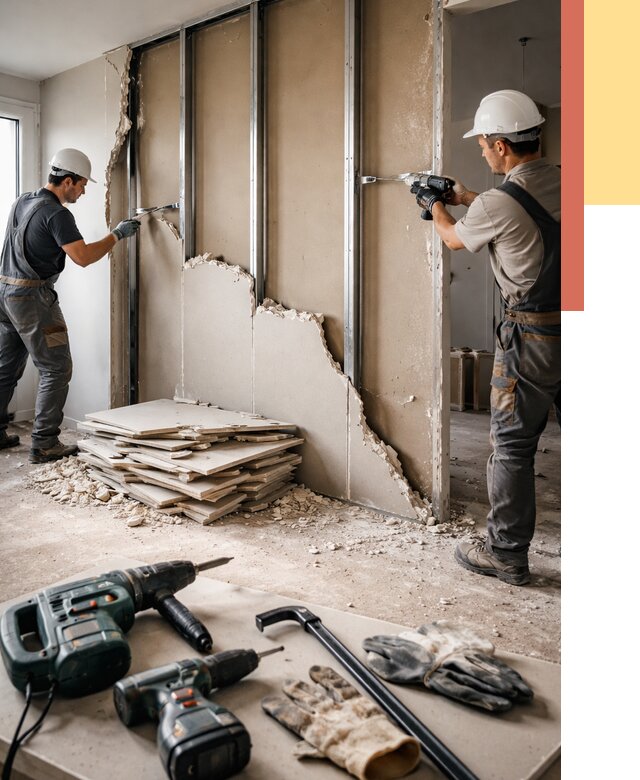 Демонтаж перегородки из гипсокартона в Кумертау от 1225 руб. быстро и недорого | ОТДЕЛОЧНИК-Кра