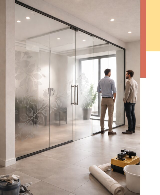 Стеклянные перегородки с рисунком в Кумертау от 12761 руб. монтаж и нанесение | ОТДЕЛОЧНИК-Кра