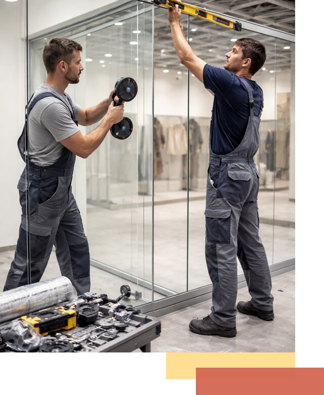 Стеклянные перегородки для магазинов в Кумертау — монтаж и установка