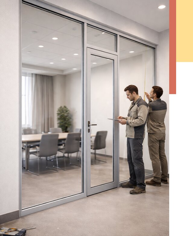 Установка и монтаж алюминиевых перегородок со стеклом в Кумертау от 8371 руб. | ОТДЕЛОЧНИК-Кра