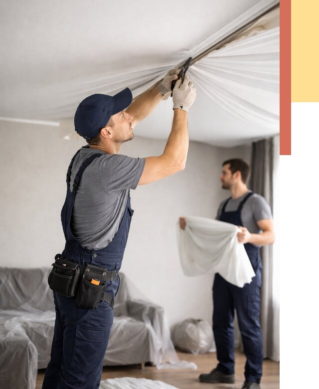 Демонтаж натяжного потолка в Кумертау от 4594 руб. — снятие и разбор под ключ | ОТДЕЛОЧНИК-Кра