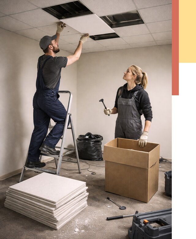 Демонтаж потолочной плитки в Кумертау от 4594 руб. быстро и недорого | ОТДЕЛОЧНИК-Кра