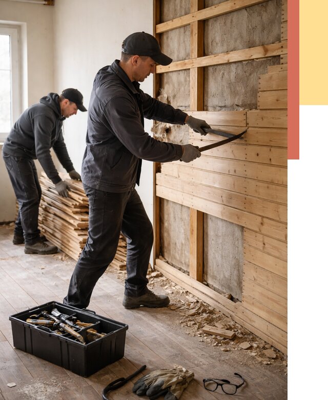 Демонтаж вагонки в Кумертау от 3879 руб/м2 — быстро и недорого | ОТДЕЛОЧНИК-Кра