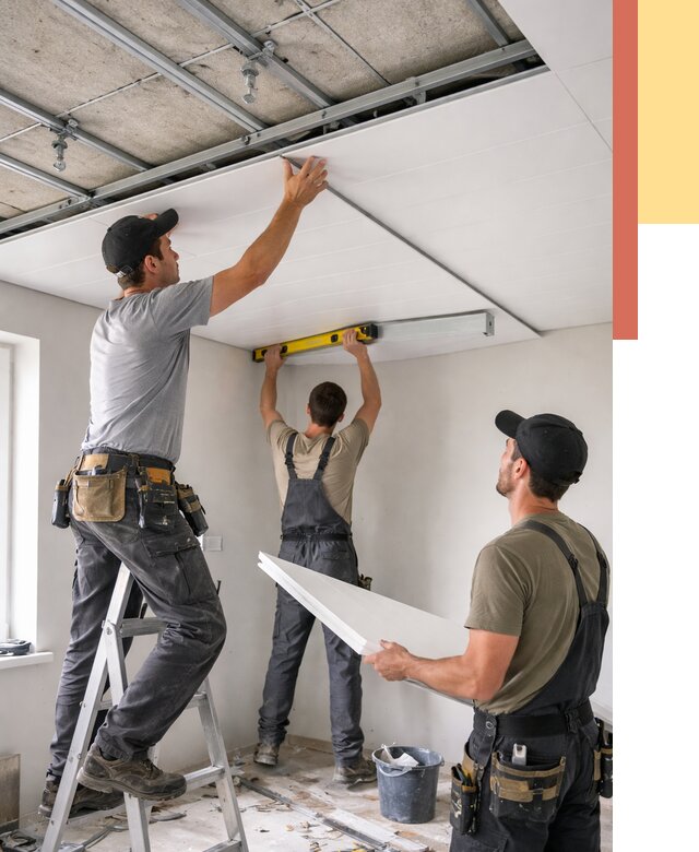 Монтаж потолка из ПВХ панелей в Кумертау от 3573 руб./м2 — быстро и недорого | ОТДЕЛОЧНИК-Кра