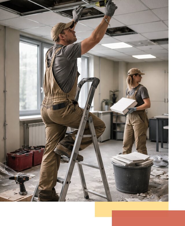 Ремонт потолка Армстронг и замена плит в Кумертау