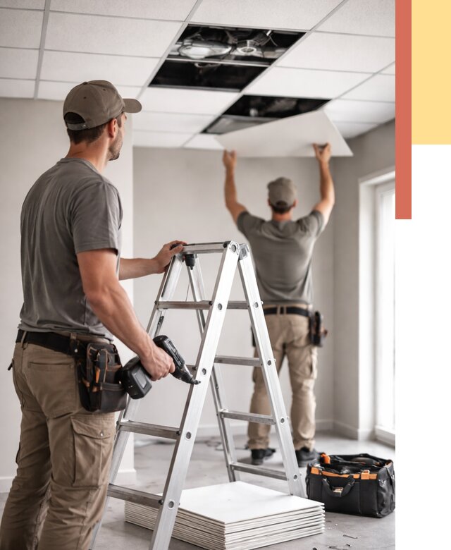 Обслуживание подвесного потолка в Кумертау от 3573 руб. — быстро и недорого | ОТДЕЛОЧНИК-Кра