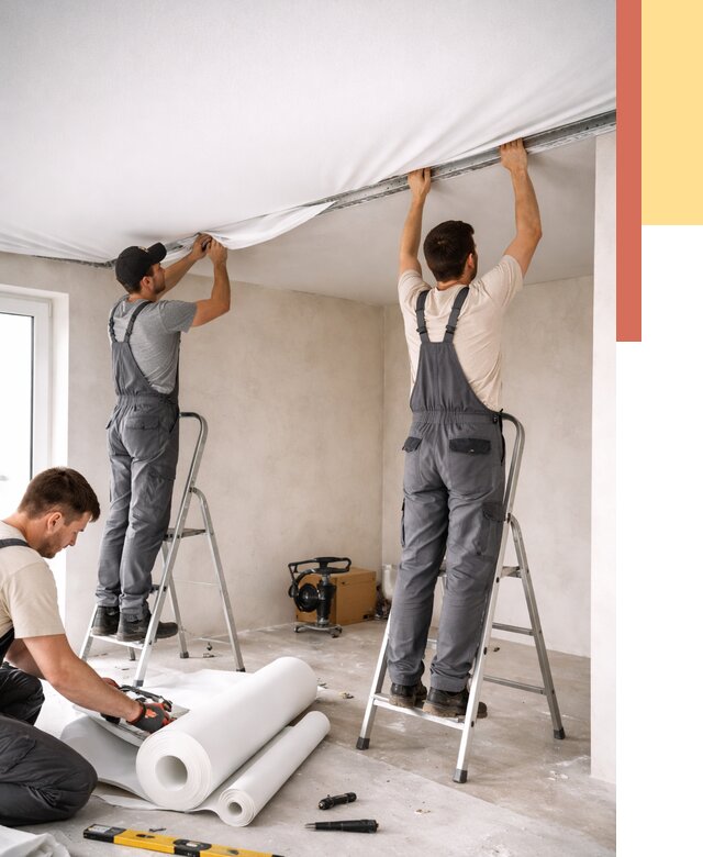 Монтаж тканевого натяжного потолка в Кумертау от 3573 руб. под ключ | ОТДЕЛОЧНИК-Кра