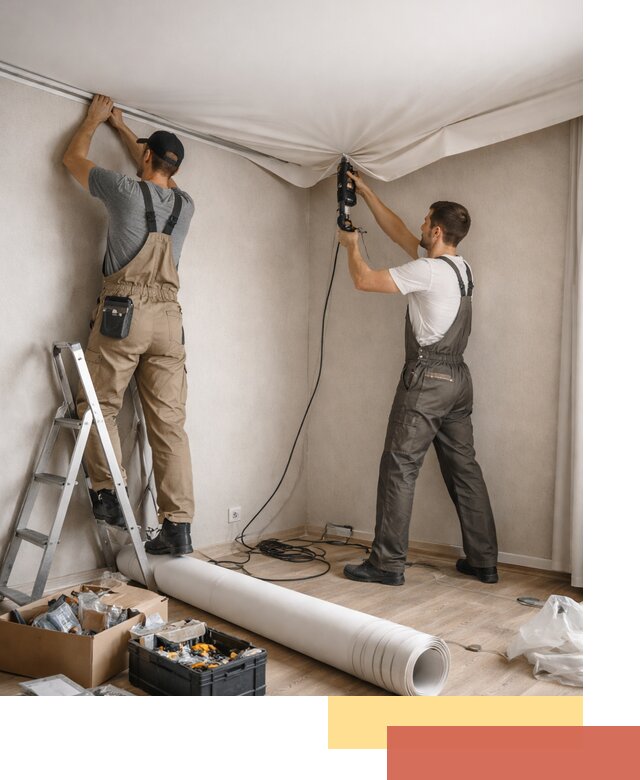 Монтаж цветного натяжного потолка в Кумертау за один день