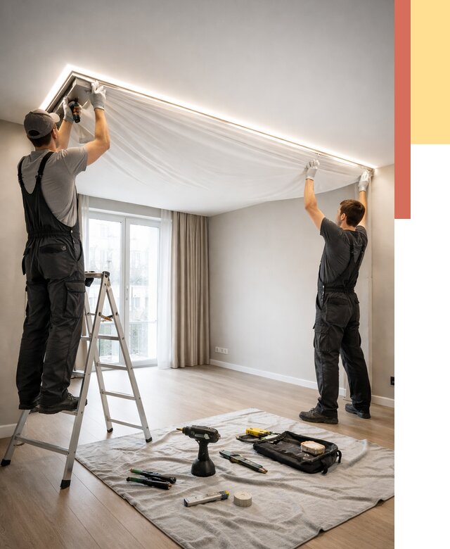 Монтаж парящего натяжного потолка в Кумертау от 4594 руб. быстро и недорого | ОТДЕЛОЧНИК-Кра