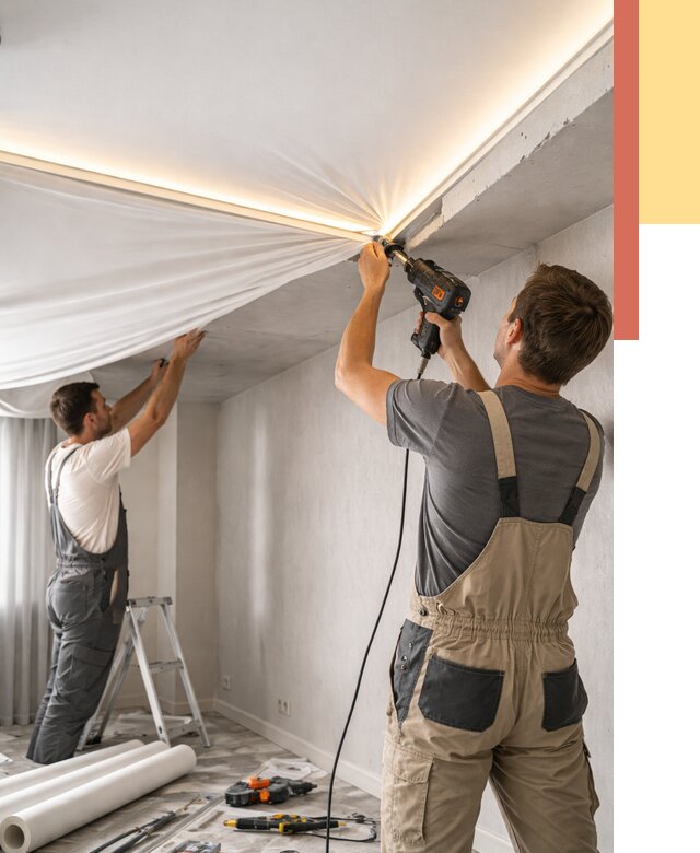 Монтаж натяжного потолка с подсветкой в Кумертау от 970 руб. | ОТДЕЛОЧНИК-Кра