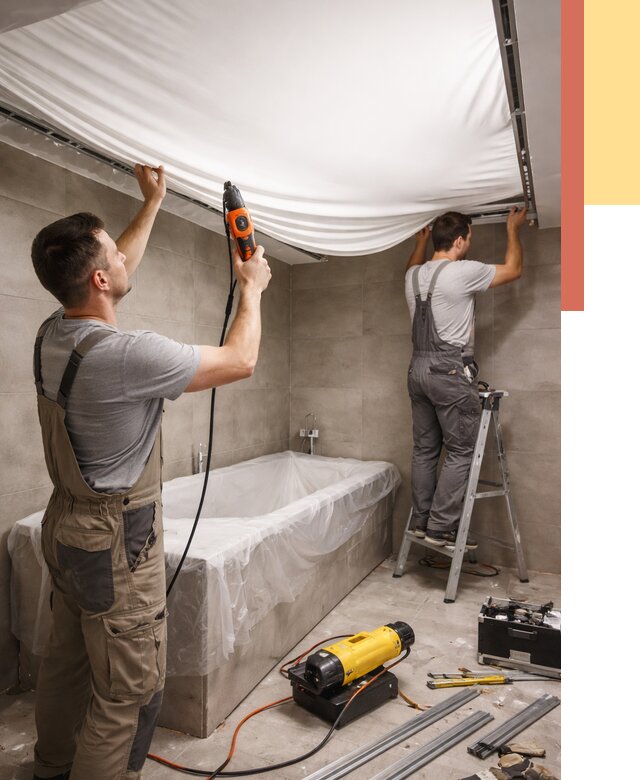 Монтаж натяжного потолка в ванной в Кумертау от 1225 руб. под ключ | ОТДЕЛОЧНИК-Кра