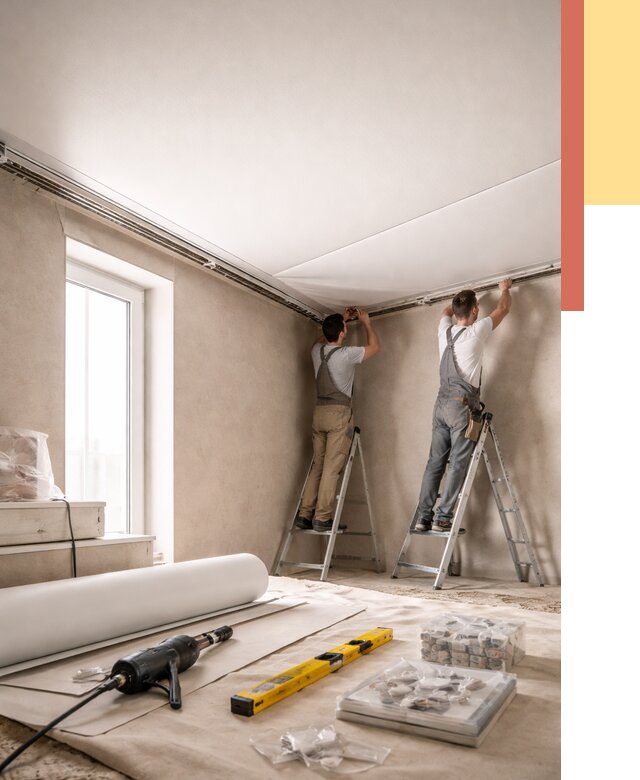 Монтаж натяжного потолка в спальне в Кумертау от 3879 руб. под ключ | ОТДЕЛОЧНИК-Кра