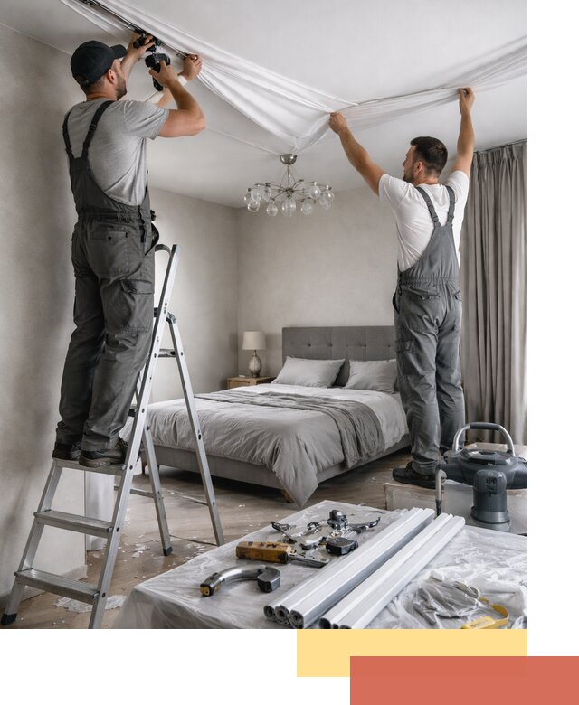 Монтаж натяжного потолка в спальне в Кумертау