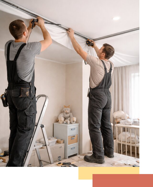 Монтаж натяжного потолка в детской комнате в Кумертау