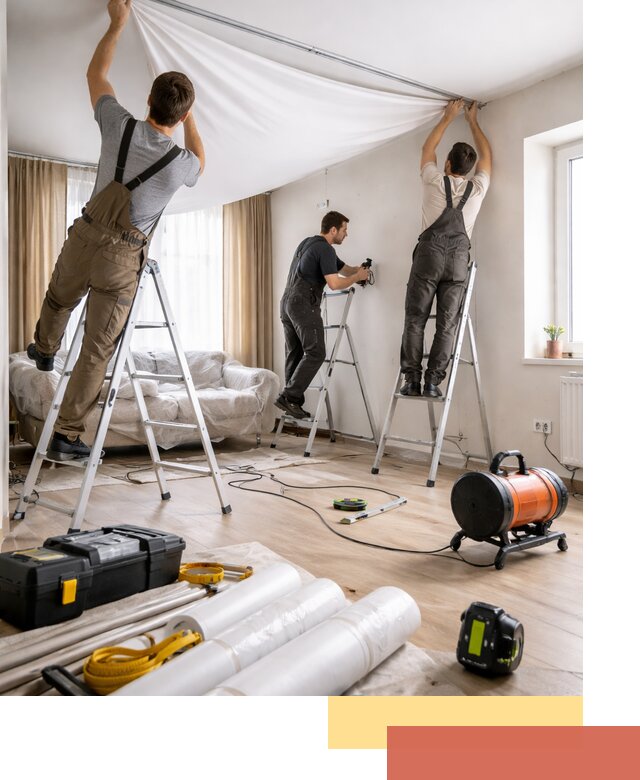 Монтаж натяжного потолка в гостиной в Кумертау