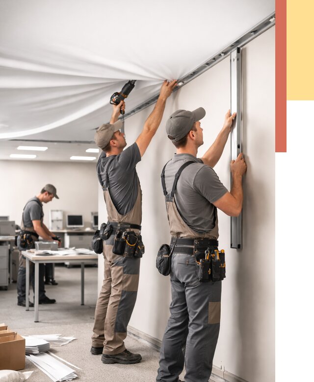 Монтаж натяжного потолка в офисе в Кумертау от 459 руб/м² — быстро и недорого | ОТДЕЛОЧНИК-Кра