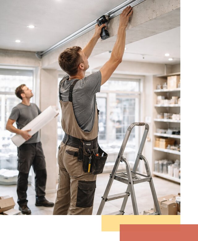 Монтаж натяжных потолков в магазине в Кумертау