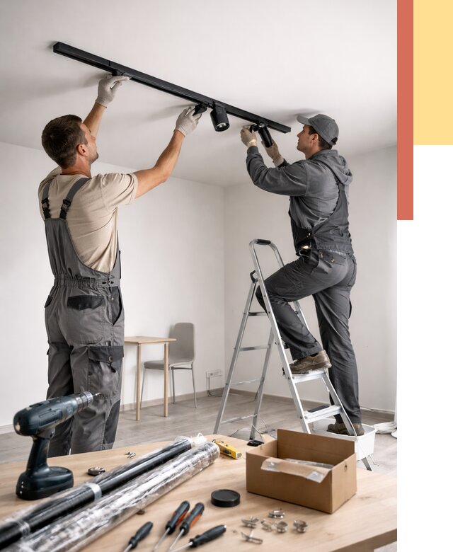 Установка трековых светильников в натяжной потолок в Кумертау от 4288 руб. | ОТДЕЛОЧНИК-Кра