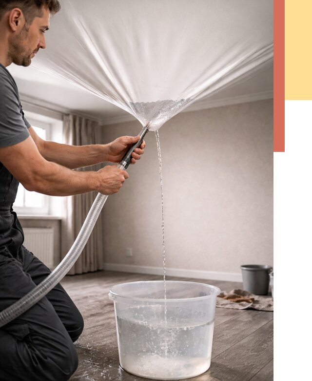 Слив воды с натяжного потолка в Кумертау от 2552 руб. быстро и недорого | ОТДЕЛОЧНИК-Кра