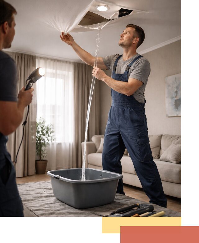 Слив воды с натяжного потолка в Кумертау быстро и аккуратно