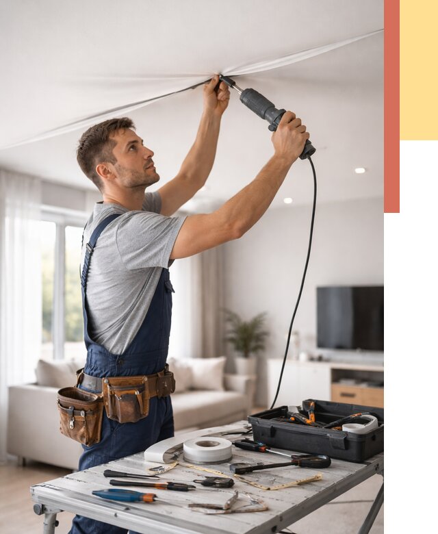 Ремонт натяжных потолков в Кумертау от 9699 руб. под ключ — ОТДЕЛОЧНИК-Кра