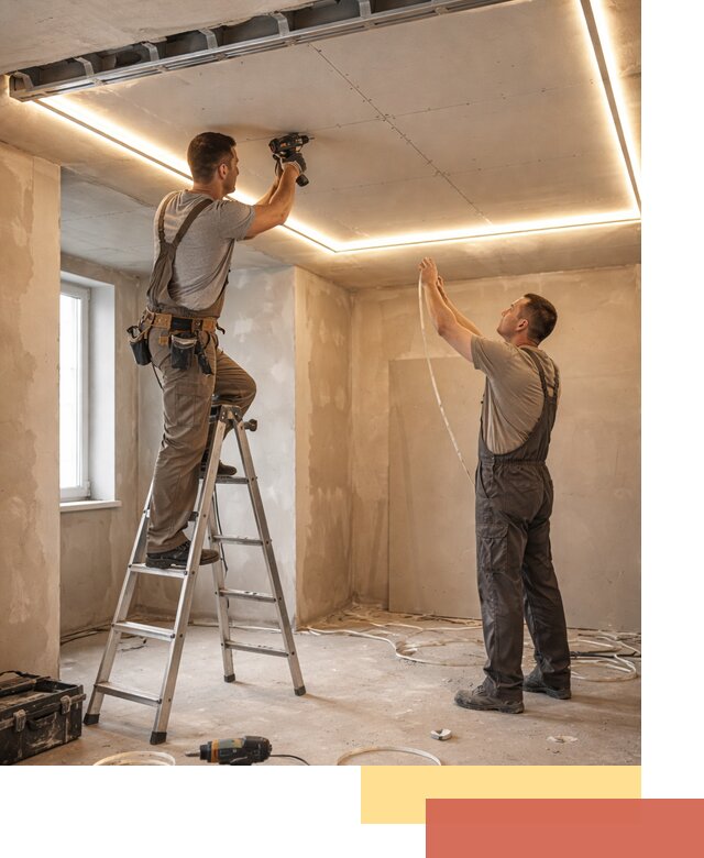 Потолок из гипсокартона с подсветкой в Кумертау