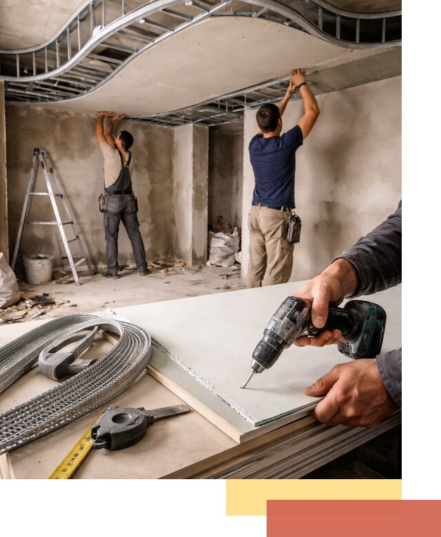 Криволинейный потолок из гипсокартона в Кумертау — монтаж и отделка