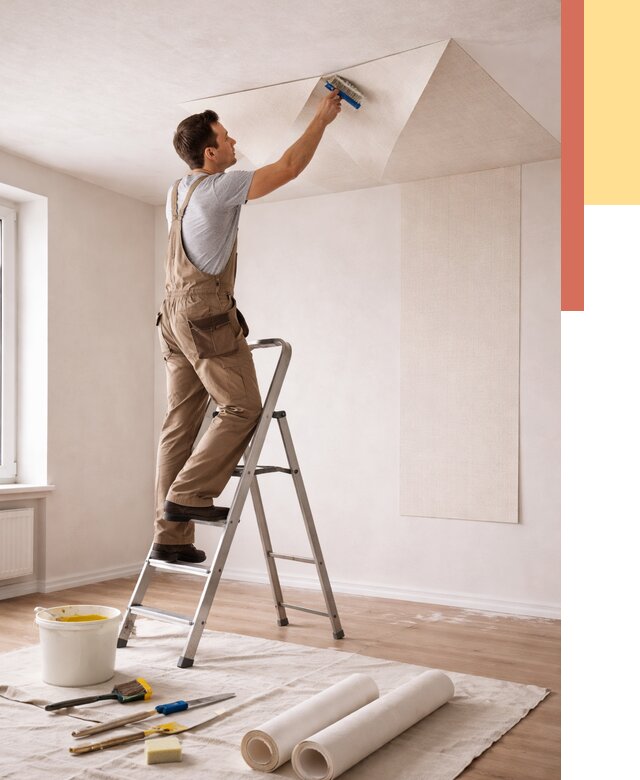 Поклейка обоев на потолок в Кумертау от 4594 руб. быстро и недорого | ОТДЕЛОЧНИК-Кра