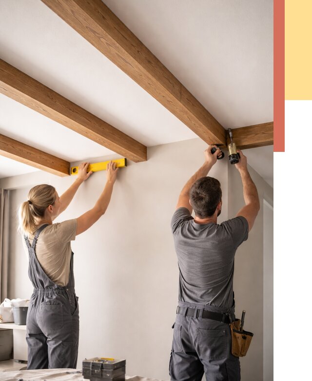 Монтаж декоративных балок на потолок в Кумертау от 4288 руб. — ОТДЕЛОЧНИК-Кра